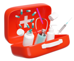 3d red first aid kit open icon isolated. 3d render illustration png