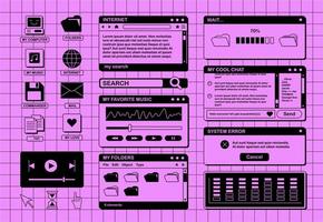 The screen of an old retro PC in the y2k style. Retro wave and vaporwave background. Bright vintage computer interface vector