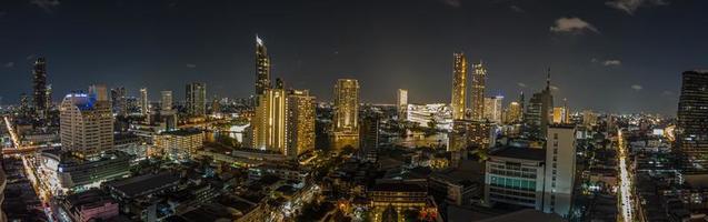 View over the skyline of Bangkok from aerial position at night photo