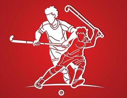 Silhouette Field Hockey Sport Male Players Mix Action vector