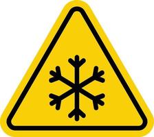 Snowfall sign. Snowfall warning sign. Yellow triangle sign with a snowflake icon inside. Caution, snowfall, slippery road. Road sign snowfall. Snow and ice sign. vector