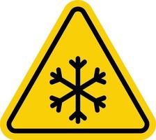 Snowfall sign. Snowfall warning sign. Yellow triangle sign with a snowflake icon inside. Caution, snowfall, slippery road. Road sign snowfall. Snow and ice sign. vector