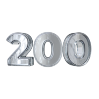 Number 200 3D render with diamond material png