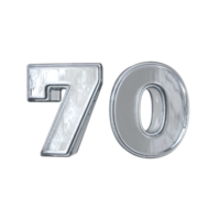 Number 70 3D render with diamond material png