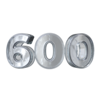 número 600 3d render com diamante material png