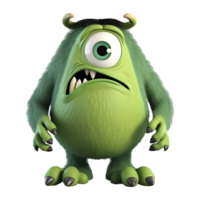 fofa monstro personagem, colori verde, com Bravo expressão, 3d ilustração, generativo ai png