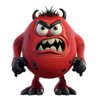 cute monster character, colored red, with angry expression, 3d illustration, png