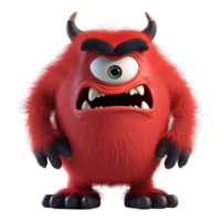 cute monster character, colored red, with angry expression, 3d illustration, png