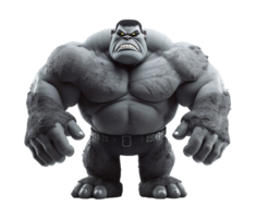 gigante y muscular monstruo personaje, de colores en negro, con enojado expresión, 3d ilustración, generativo ai png