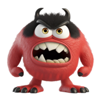 cute monster character, colored red, with angry expression, 3d illustration, png