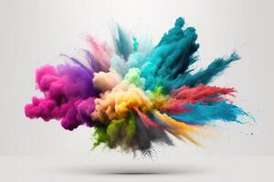 Multicolor powder explosion with white background photo