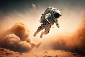 Zero gravity. Weightless wonder. Spaceman jumps at mars. photo