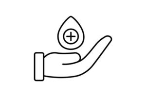 Medical donation icon illustration. Hand with health. Icon related to charity. Line icon style. Simple vector design editable