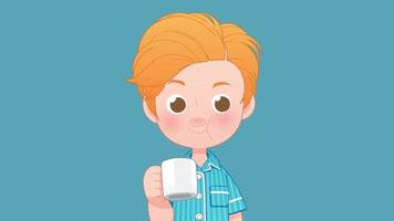 el chico en un azul pijama hacer gárgaras boca. 2d animación estilo video