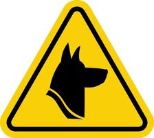 Sign Caution dog. Dangerous guard dog. Yellow triangle sign with a dog icon inside. Warning sign angry dog. Sign danger dog. vector