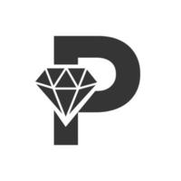 Letter P Diamond Logo Design. Jewelry Logo With Diamond Icon Vector Template