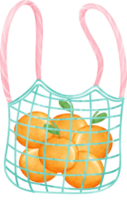 süß Süss Pastell- umweltfreundlich wiederverwendbar frisch Orangen Einkaufen Tasche Aquarell png