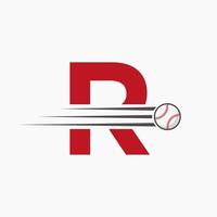 Initial Letter R Baseball Logo With Moving Baseball Icon vector