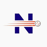 Initial Letter N Baseball Logo With Moving Baseball Icon vector