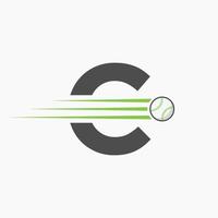 Initial Letter C Baseball Logo With Moving Baseball Icon vector