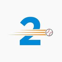 inicial letra 2 béisbol logo con Moviente béisbol icono vector
