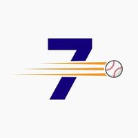 inicial letra 7 7 béisbol logo con Moviente béisbol icono vector