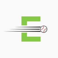 Initial Letter E Baseball Logo With Moving Baseball Icon vector