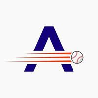 inicial letra un béisbol logo con Moviente béisbol icono vector