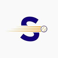 Initial Letter S Baseball Logo With Moving Baseball Icon vector