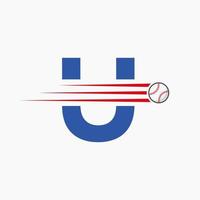 Initial Letter U Baseball Logo With Moving Baseball Icon vector