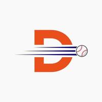 Initial Letter D Baseball Logo With Moving Baseball Icon vector