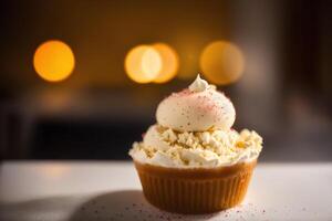 delicious ice cream in a cup, close-up, on the table. sweet food. photo