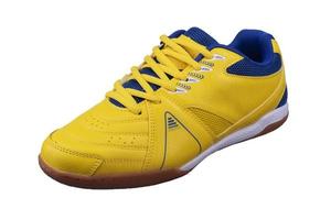 Yellow sneakers with blue accents. Sport shoes. photo