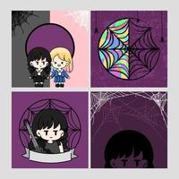 Cute Chibi Cartoon in Dark and Colorful Style for Social Media Template vector