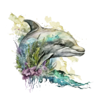 Dolphin watercolor . AI Generated png