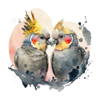 amor cacatúas aves acuarela Arte . ai generado png