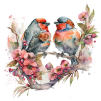 Love Finches Birds Watercolor art . AI Generated png