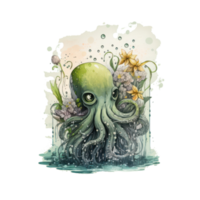 Octopus watercolor . AI Generated png