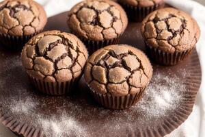 Homemade muffins with cinnamon and almonds on a black background. photo