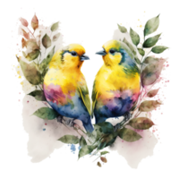 kärlek kanariefåglar fåglar vattenfärg konst . ai genererad png