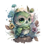 Chibi Owl watercolor . AI Generated png