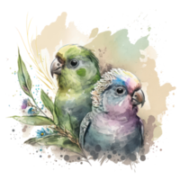 Parakeets watercolor . AI Generated png