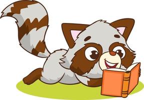 cute raccoon reading a book vector illustration