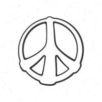 Hippies colorful symbol of peace. Outline. Sign of pacifism and freedom. Community of people against war. Vector illustration. Hand drawn sketch. Isolated white background