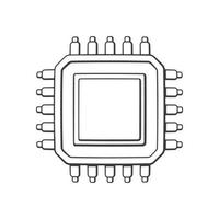 Electronic Integrated circuit top view. Outline. Vector illustration. Computer microchip or nano processor. Artificial intelligence at future technology. Hand drawn sketch. Isolated white background