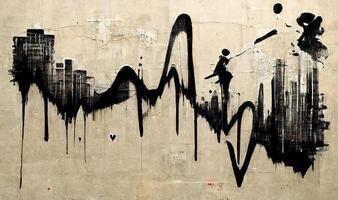 generativo ai, tinta negro calle pintada Arte en un texturizado papel Clásico fondo, inspirado por Banksy foto