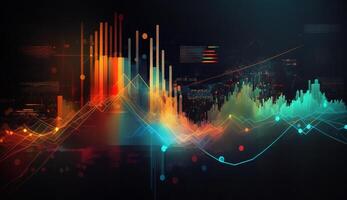 , stock market chart lines, financial graph on technology abstract background represent financial crisis, financial meltdown. Technology concept, trading market concept. photo