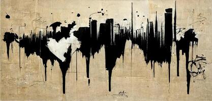 , Ink black street graffiti art on a textured paper vintage background, inspired by Banksy. photo