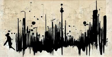 , Ink black street graffiti art on a textured paper vintage background, inspired by Banksy. photo