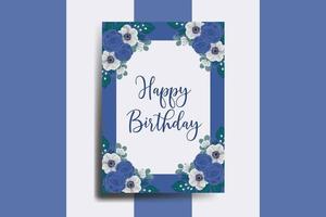 Greeting card birthday card Digital watercolor hand drawn Blue Rose Flower Design Template vector